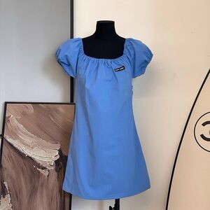 Miu Miu Off Shoulder Dress Blue Elegant Slim Chic